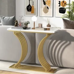 COSTWAY konsolbord med marmortryk - 100 x 29,5 x 80,5 cm (L x B x H) - Metalstel i guld - moderne skandinavisk stil GULD