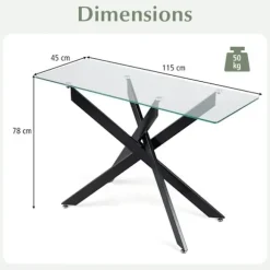COSTWAY Konsolbord til Entré i Transparent Sikkerhedsglas, Robust Metalramme L115 x B45 x H78 CM Sort