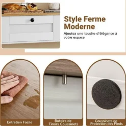 COSTWAY Konsolbord-106 x 30 x 81,5 cm (L x b x H) - 2 Skuffer og 1 Hylde, Smalt Entré Bord, Landlig Stil Natur + Vit