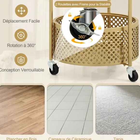 COSTWAY 2-lags mobilt sofabord i glas, bjørnedesign, opbevaringskurv, metalstel til stue, soveværelse, guld