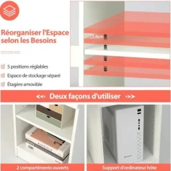 COSTWAY Lige skrivebord 108 x 48 x 75 CM (L x B x H) - glidende tastaturbakke, 1 stor skuffe, 1 justerbar og aftagelig hylde Hvid