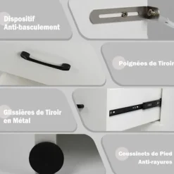 COSTWAY Makeup Bord med Spejl, 3-Farvet LED Lys, Opladningsstation, Justerbar Lysstyrke, 4 Skuffer, Hårtørrerholder Vit