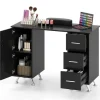 COSTWAY Manicurebord - 3 Skuffer og 2 Skabe, Aftageligt Handledsunderlag 108x45x76 CM Ideel til Neglestudio