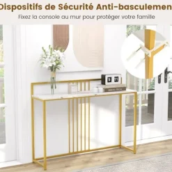 COSTWAY Marmor Print Console Bord - 120 x 32,5 x 88 CM - Guld Metalramme Moderne skandinavisk stil Gangmøbler Vit + guld