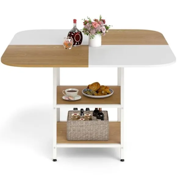 COSTWAY Moderne Firkantet Spisebord 120 x 120 x 77 cm med 2-niveau Opbevaringshylde, Justerbare Fødder