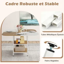COSTWAY Moderne Firkantet Spisebord 120 x 120 x 77 cm med 2-niveau Opbevaringshylde, Justerbare Fødder