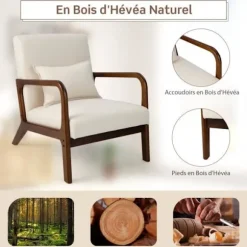COSTWAY Moderne Gæstestol i Gummitræ med Lændepude, Skridsikre Fødder, 79 x 65 x 77 cm, Beige Beige
