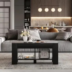 COSTWAY Moderne sofabord 90 x 39 x 42 CM i sort rektangulært stuetræ i MDF P2