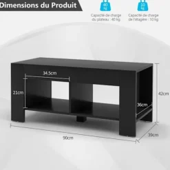 COSTWAY Moderne sofabord 90 x 39 x 42 CM i sort rektangulært stuetræ i MDF P2