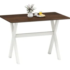 COSTWAY Moderne Træ Spisebord 110x71x76 cm - X-formet Ramme til Små Rum - Belastning Kapacitet 100 kg