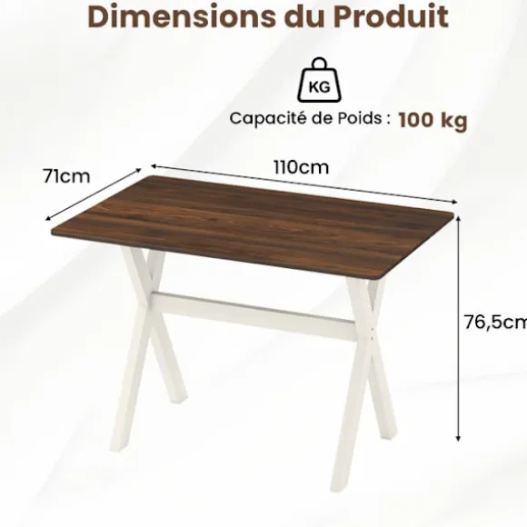 COSTWAY Moderne Træ Spisebord 110x71x76 cm - X-formet Ramme til Små Rum - Belastning Kapacitet 100 kg