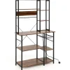 COSTWAY 6-niveaus køkkenbuffet, stikkontakt, åbne hylder i træ, kroge, kurv, metalramme, 99x40x170cm