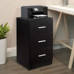 COSTWAY Office Piedestal Opbevaringsenhed med 3 skuffer til breve, filer og dokumenter Sort Svart