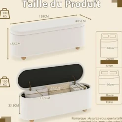 COSTWAY Opbevaringsbænk 150L - 139 x 40,5 x 48,5 cm (L x B x H) Kubisk Sengestol, Maks. belastning: 300KG Hvid Hvid