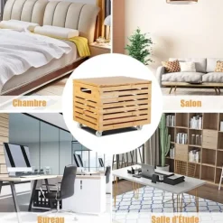 COSTWAY Opbevaringskiste i Bambus 52L med 4 Hjul 36 x 42 x 35 CM (L x B x H)