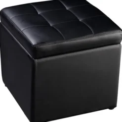 COSTWAY Opbevaringskiste - 40 x 40 x 40 CM, 64L Sort PU Taburet Maks. 150 kg Svart
