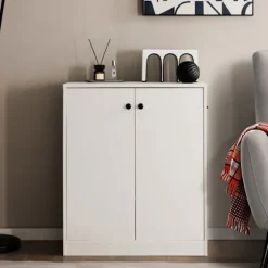 COSTWAY Opbevaringsskab med 2 Døre, 3-niveaus Hylde, Kædesikring, til Stue, Køkken, Entré Hvid