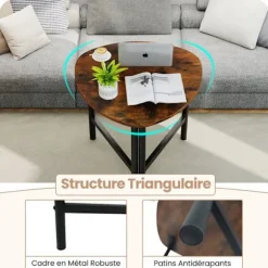 COSTWAY Oval Salong Bord, Metalben, Træ Triangulært Sidebord til Stue, Kontor, Værelse, Belastning 60 kg, Brun Rustik brun och svart