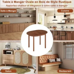 COSTWAY Ovalt Spisebord 110x78x77cm i Gummitræ til 2-4 Personer - Moderne til Små Lejligheder
