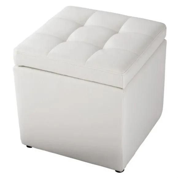 COSTWAY PU Opbevaringsskammel 64 L - 40 x 40 x 40CM Maks 150 kg hvid Vit