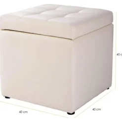 COSTWAY Puff Opbevaringsskammel Sæde -64 L- 40 x 40 x 40CM i Sort PU Pladsbesparende Maks. belastning 150KG Beige