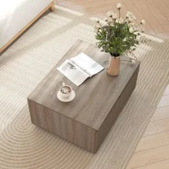 COSTWAY rektangulær sofabord, 4 døre med dobbeltdør, skridsikre poter, skab, sidebord 80 x 60 x 37 cm