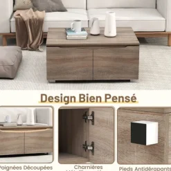 COSTWAY rektangulær sofabord, 4 døre med dobbeltdør, skridsikre poter, skab, sidebord 80 x 60 x 37 cm