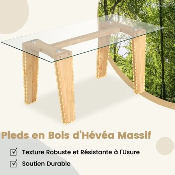 COSTWAY Rektangulært Sofabord i Tempereret Glas, Ben i Gummitræ, Moderne Bord 100x50x45cm, Stue Hjem Kontor, Naturlig Naturlig