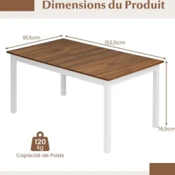 COSTWAY Rektangulært Træ Spisebord til 4 til 6 Personer 152,5 x 91,5 x 76,5 cm til Køkken