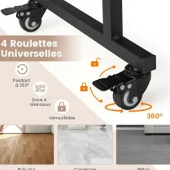 COSTWAY Rullevogn til computeren 80x50x78cm, med udtrækbar tastaturhylde, 3 kroge, opbevaringshylde, rustik brun Rustik brun