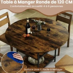 COSTWAY Rundt Spisebord 120 x 76 cm til 4-6 Personer med Åben Hylde i 2 Niveauer - Brun Metalramme