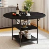 COSTWAY Rundt Spisebord 120 x 76 cm til 4-6 Personer med Åben Hylde i 2 Niveauer - Sort Metalramme