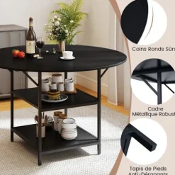 COSTWAY Rundt Spisebord 120 x 76 cm til 4-6 Personer med Åben Hylde i 2 Niveauer - Sort Metalramme