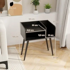 COSTWAY sengebord med 3 åbne rum, sidebord med metalben, til stue, soveværelse, sort
