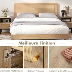 COSTWAY Sengebord med opbevaring – Åbent rum – Rattan dekorationsdørskab – Bohemian Effect – 40 x 40 x 57 cm Naturlig