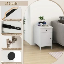 COSTWAY sidebord med ladestation - USB-porte og -stik, smalt sengebord med skuffe til stue, soveværelse, hvid
