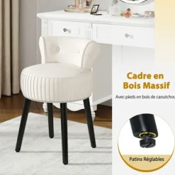 COSTWAY Skammel med Lav Polstret Ryg og Massiv Træben - Mid-Century Stil Hvid