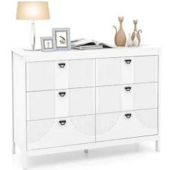 COSTWAY 6-skuffe kommode med glatte glideskinner, anti-tipsæt, til soveværelse, stue, 106 x 40 x 79 cm, hvid Vit
