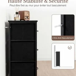 COSTWAY Skuffekommode med 14 Skuffer i Non-Woven Stof, Metalramme, til Soveværelse, Entré, Stue, Skab Sort + Brun