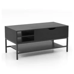 COSTWAY Sofa Bord med Hæveplade, Skjul Compartiment, Træ Sofabord med Opbevaringshylde, Sort