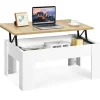 COSTWAY Sofabord med Hævebord og Skuffe 98 x 50 x 42-55 CM til Stue, Mødelokale, Hvid