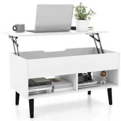 COSTWAY Sofabord med Lift Top Moderne stuebord med skjult opbevaring 2 åbne rum 80x40x44,5-58CM Hvid Vit