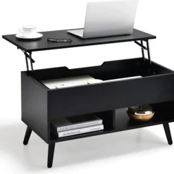COSTWAY Sofabord med Lift Top Moderne stuebord med skjult opbevaring 2 åbne rum 80x40x44,5-58CM Sort Svart