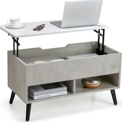 COSTWAY Sofabord med Lift Top Moderne stuebord med skjult opbevaring 2 åbne rum 80x40x44,5-58CM Grå Grå