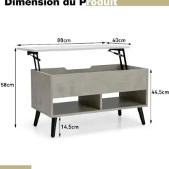 COSTWAY Sofabord med Lift Top Moderne stuebord med skjult opbevaring 2 åbne rum 80x40x44,5-58CM Grå Grå