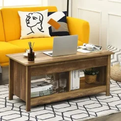 COSTWAY sofabord med liftplade, med skjult opbevaringsplads og nederste hylde, 109 x 47,5 x 50-63 cm Träbevuxen