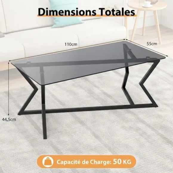 COSTWAY Sofabord, Tempereret Glasplade, Geometrisk Metalramme, Rektangulært Sidebord til Kontor Lejlighed