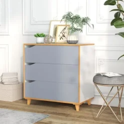 COSTWAY Soveværelses kommode med 3 skuffer, kommode, integreret håndtag, anti-vippeanordning, 75 x 42 x 75 cm, Grå vit + grå