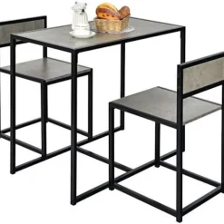 COSTWAY Spisebord Ensemble 1 Bord og 2 Stole Indbygget Moderne Industriel Stil til Spisestue, Bistro Grå Grå