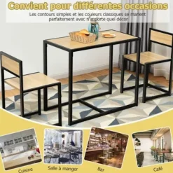 COSTWAY Spisebord Ensemble 1 Bord og 2 Stole Indbygget Moderne Industriel Stil til Spisestue, Naturlig Bistro Naturlig